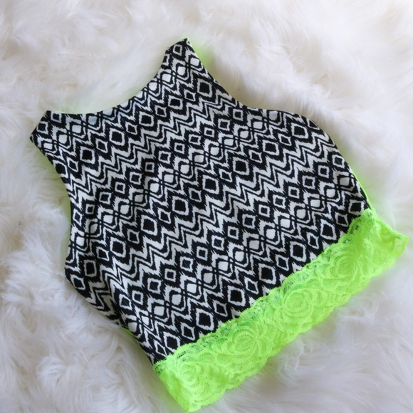 Neon Green/black&white Sport Bra - Picture 1 of 7